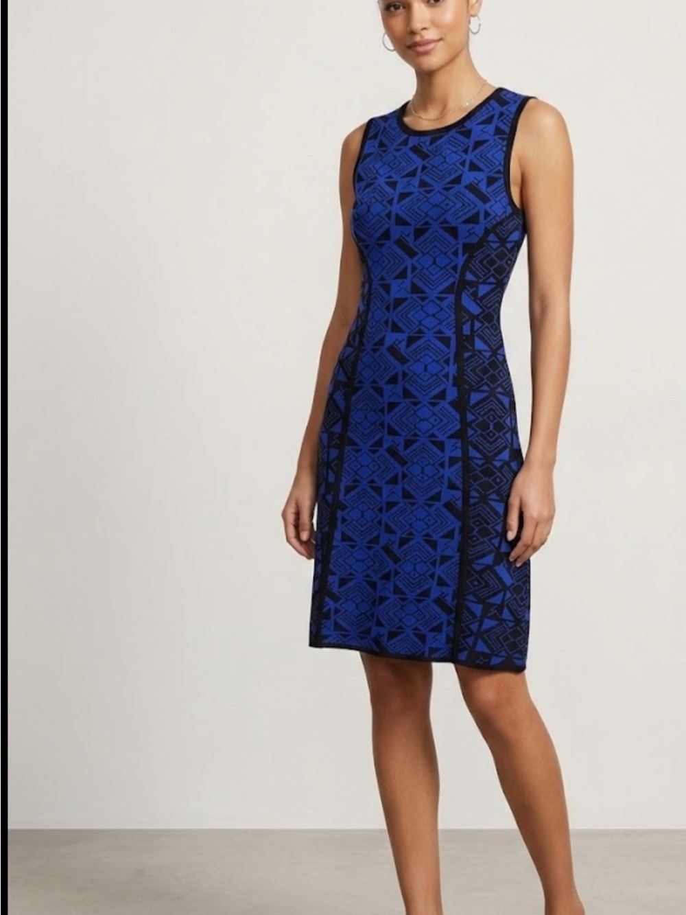 Thalia Sodi Royal Blue and Black Sleeveless Midi Sheath Dress
